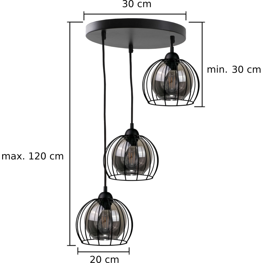 Pendel SOLO BLACK 3xE27/60W/230V diameter 30 cm