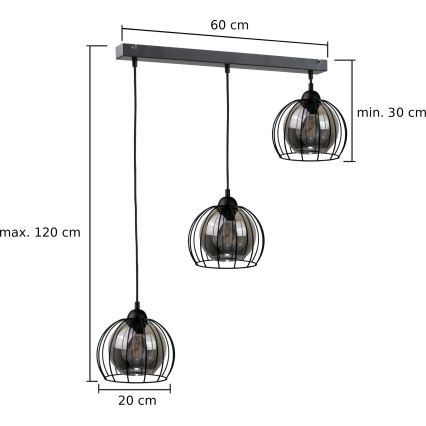 Pendel SOLO BLACK 3xE27/60W/230V