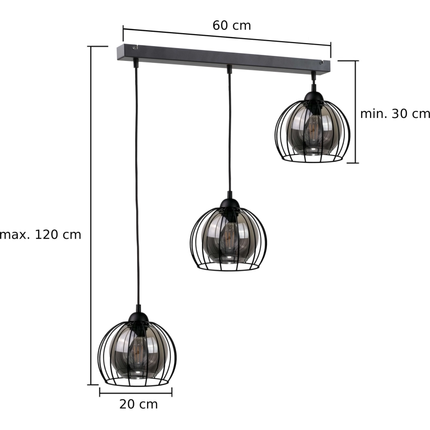 Pendel SOLO BLACK 3xE27/60W/230V