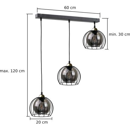 Pendel SOLO BLACK 3xE27/60W/230V sort/gylden