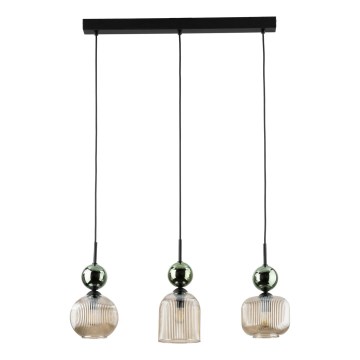 Pendel SOPHIA på ledning 3xE14/10W/230V sort/grøn/røget beige