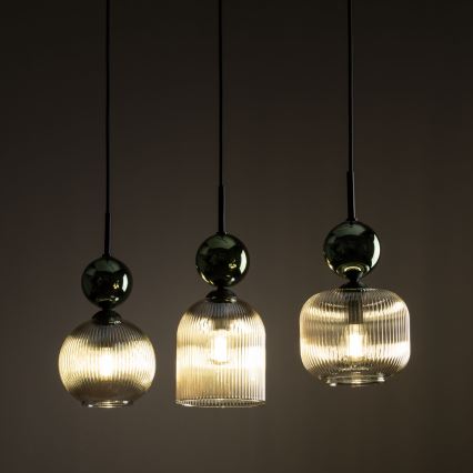 Pendel SOPHIA på ledning 3xE14/10W/230V sort/grøn/røget beige