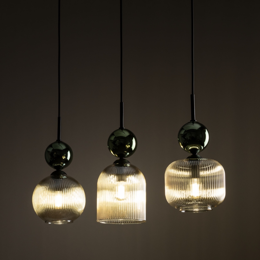Pendel SOPHIA på ledning 3xE14/10W/230V sort/grøn/røget beige