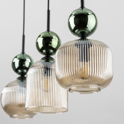 Pendel SOPHIA på ledning 3xE14/10W/230V sort/grøn/røget beige