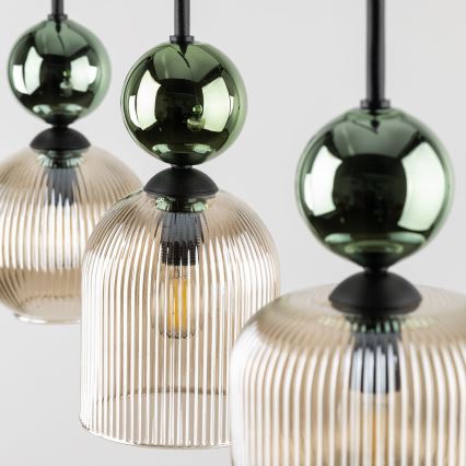 Pendel SOPHIA på ledning 3xE14/10W/230V sort/grøn/røget beige