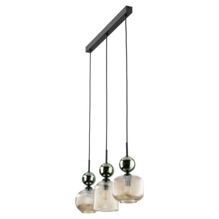 Pendel SOPHIA på ledning 3xE14/10W/230V sort/grøn/røget beige