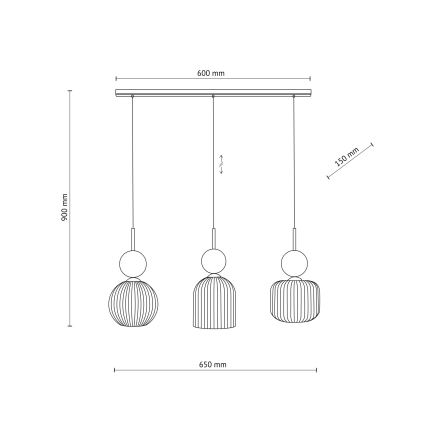 Pendel SOPHIA på ledning 3xE14/10W/230V sort/grøn/røget beige