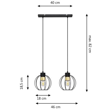 Pendel STARLIGHT 2xE27/15W/230V sort/gylden