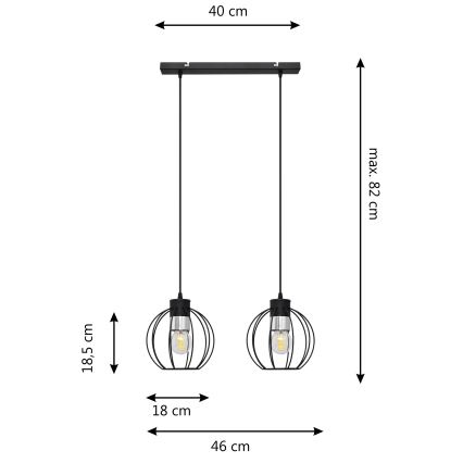 Pendel STARLIGHT 2xE27/15W/230V sort/sølvfarvet