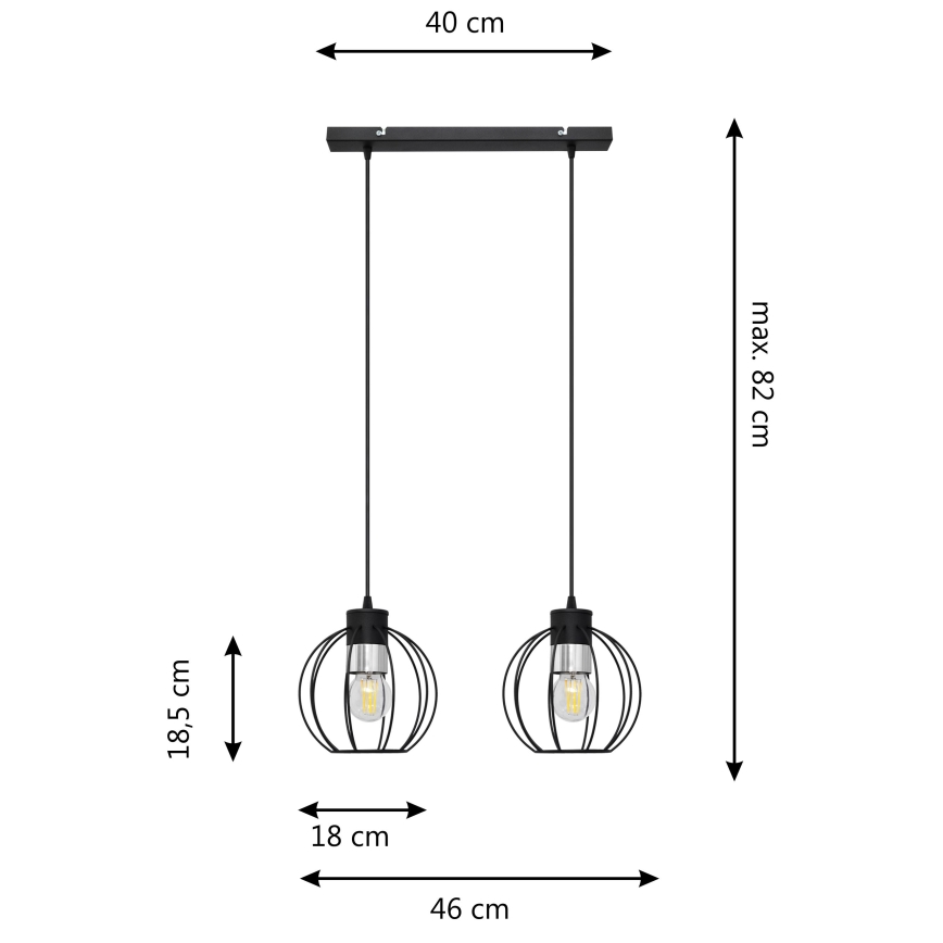 Pendel STARLIGHT 2xE27/15W/230V sort/sølvfarvet