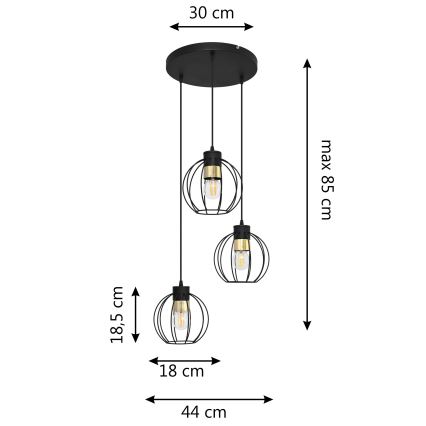 Pendel STARLIGHT 3xE27/15W/230V sort/gylden