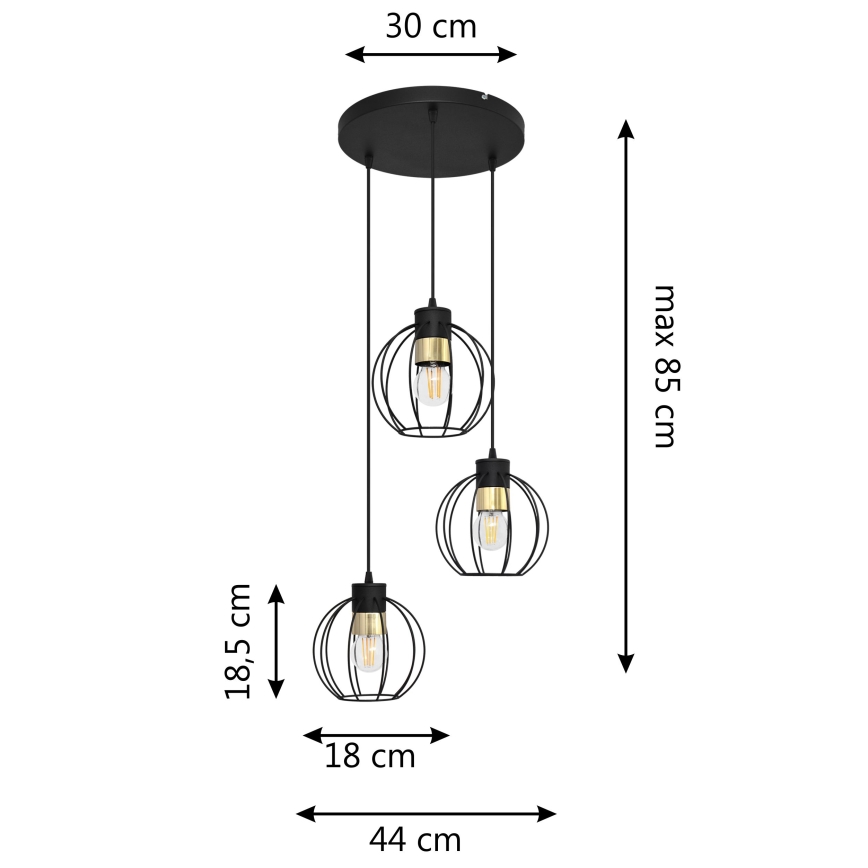 Pendel STARLIGHT 3xE27/15W/230V sort/gylden