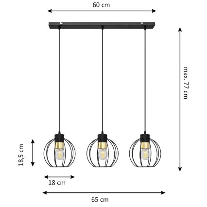 Pendel STARLIGHT 3xE27/15W/230V sort/gylden