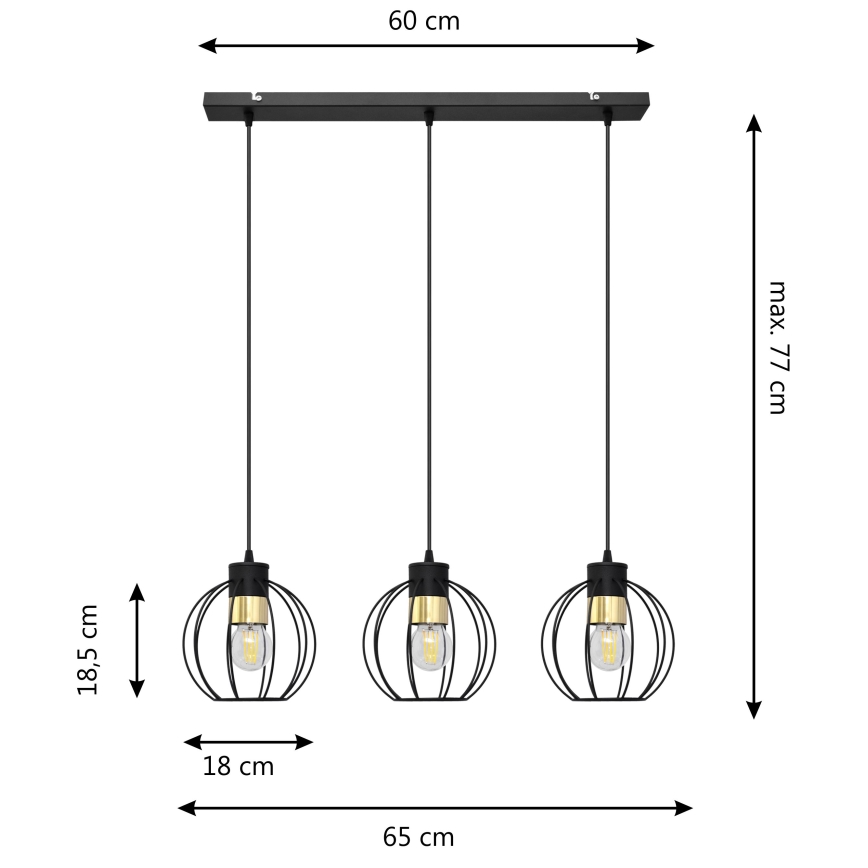 Pendel STARLIGHT 3xE27/15W/230V sort/gylden