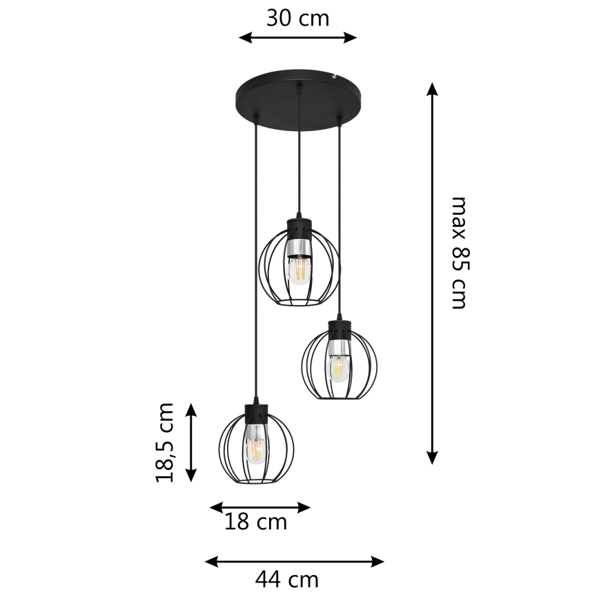Pendel STARLIGHT 3xE27/15W/230V sort/sølvfarvet