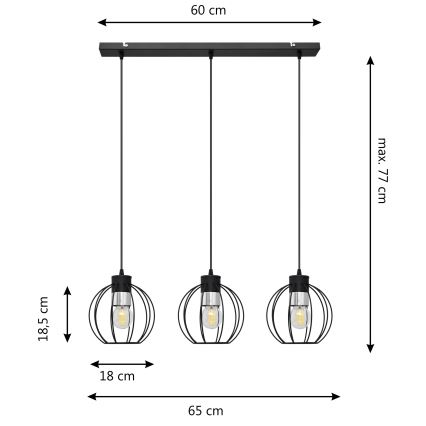 Pendel STARLIGHT 3xE27/15W/230V sort/sølvfarvet