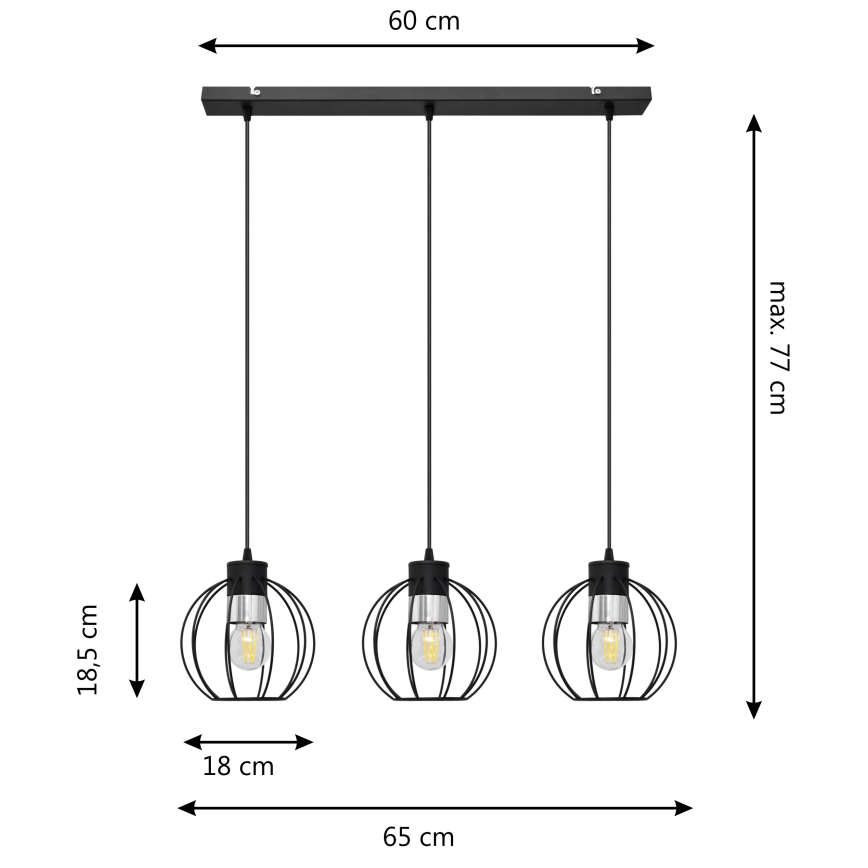 Pendel STARLIGHT 3xE27/15W/230V sort/sølvfarvet