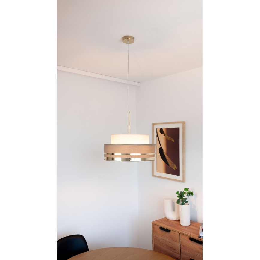 Pendel TAMI 1xE27/60W/230V beige/brun/guldfarvet