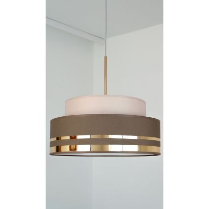 Pendel TAMI 1xE27/60W/230V diameter 40 cm beige/brun/guldfarvet