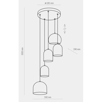 Pendel TEMPRE 5xE27/15W/230V hvid/grå/sort