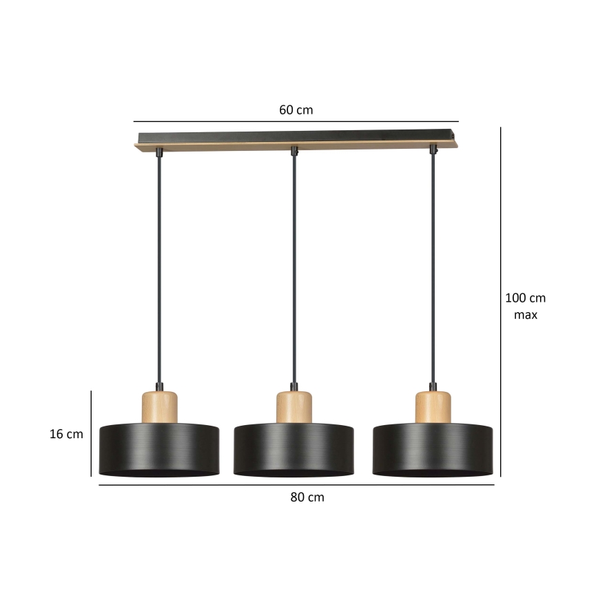 Pendel TORIN 3xE27/15W/230V sort