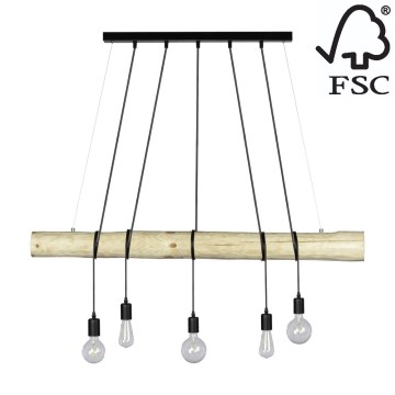 Pendel TRABO 5xE27/60W/230V fyrretræ - FSC-certificeret