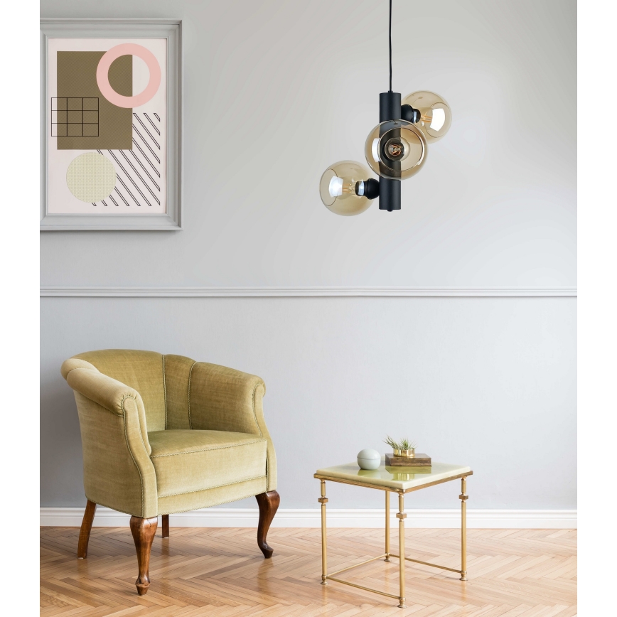 Pendel TUBE 3xE27/60W/230V sort/røget beige