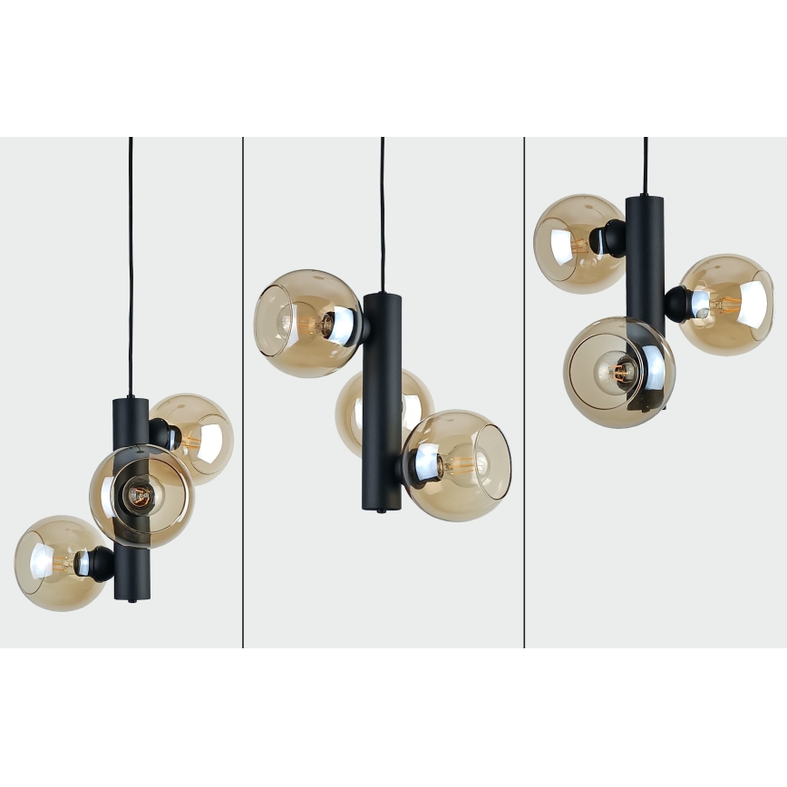 Pendel TUBE 3xE27/60W/230V sort/røget beige