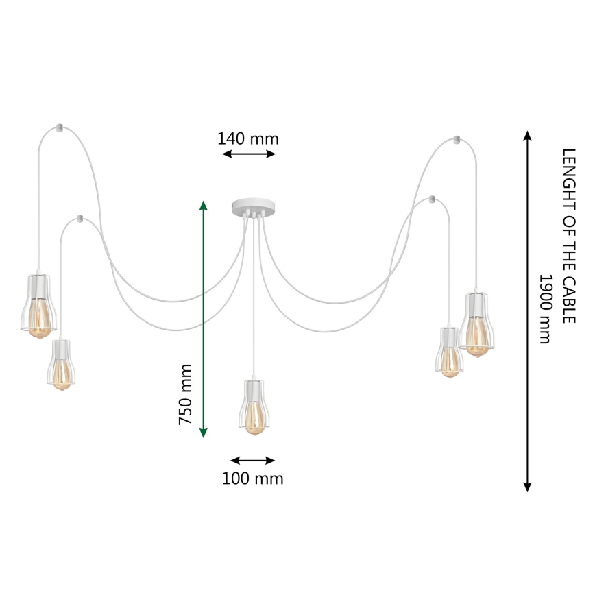 Pendel TUBE 5xE27/15W/230V edderkop hvid