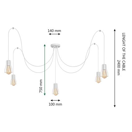 Pendel TUBE LONG 5xE27/10W/230V hvid