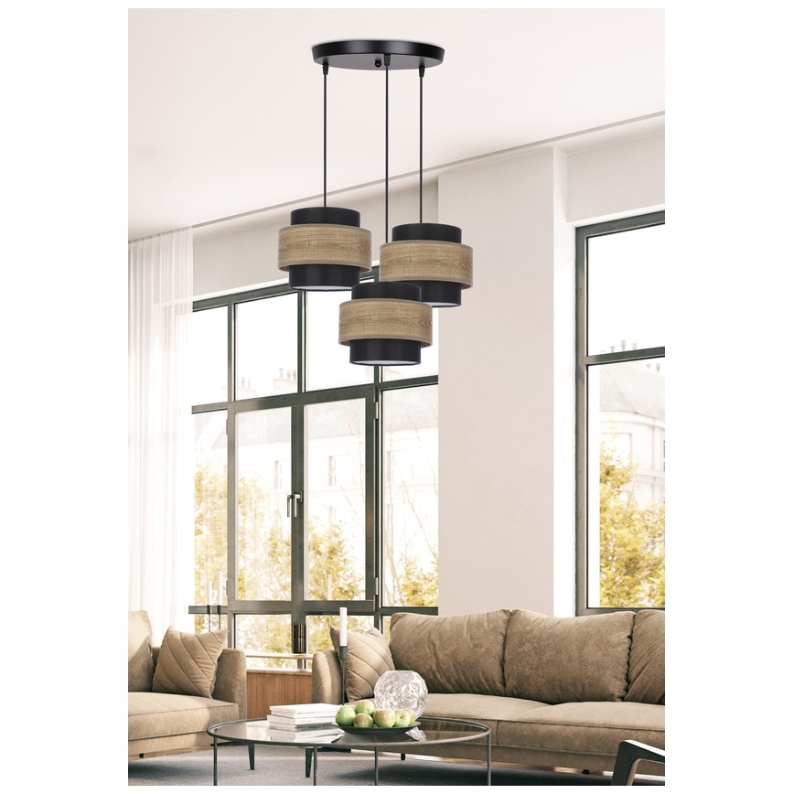 Pendel TWIN 3xE27/40W/230V brun/sort