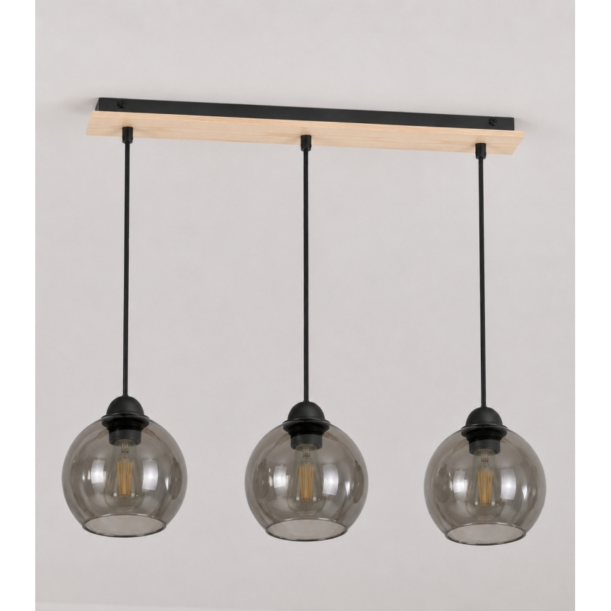 Pendel UNO WOOD 3xE27/60W/230V sort/brun