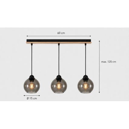 Pendel UNO WOOD 3xE27/60W/230V sort/brun