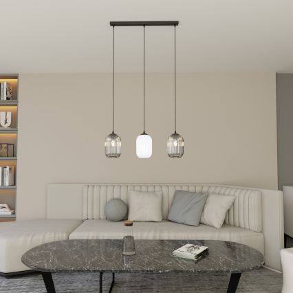 Pendel VERDI 3xE27/15W/230V sort/grå/hvid