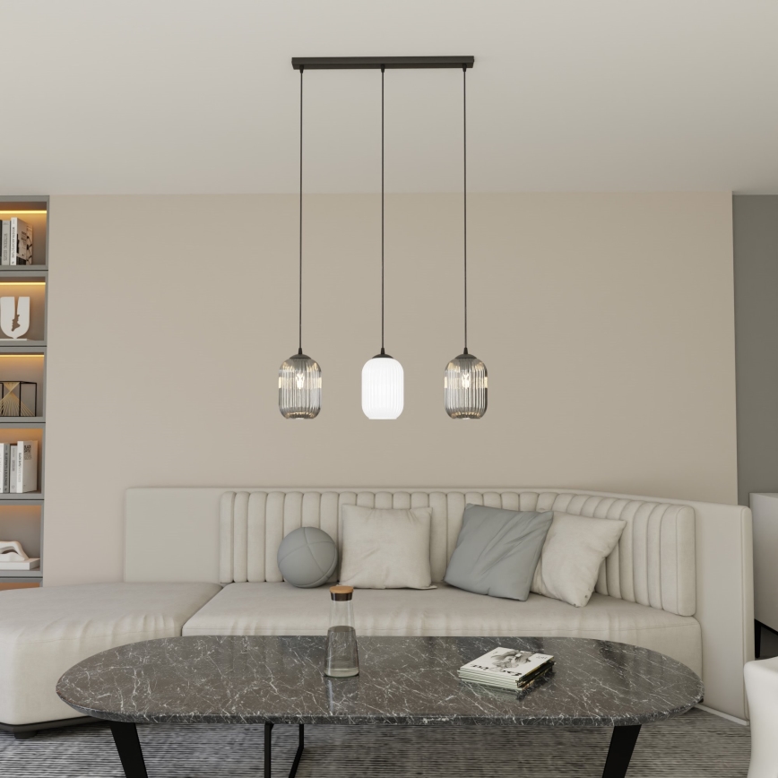 Pendel VERDI 3xE27/15W/230V sort/grå/hvid