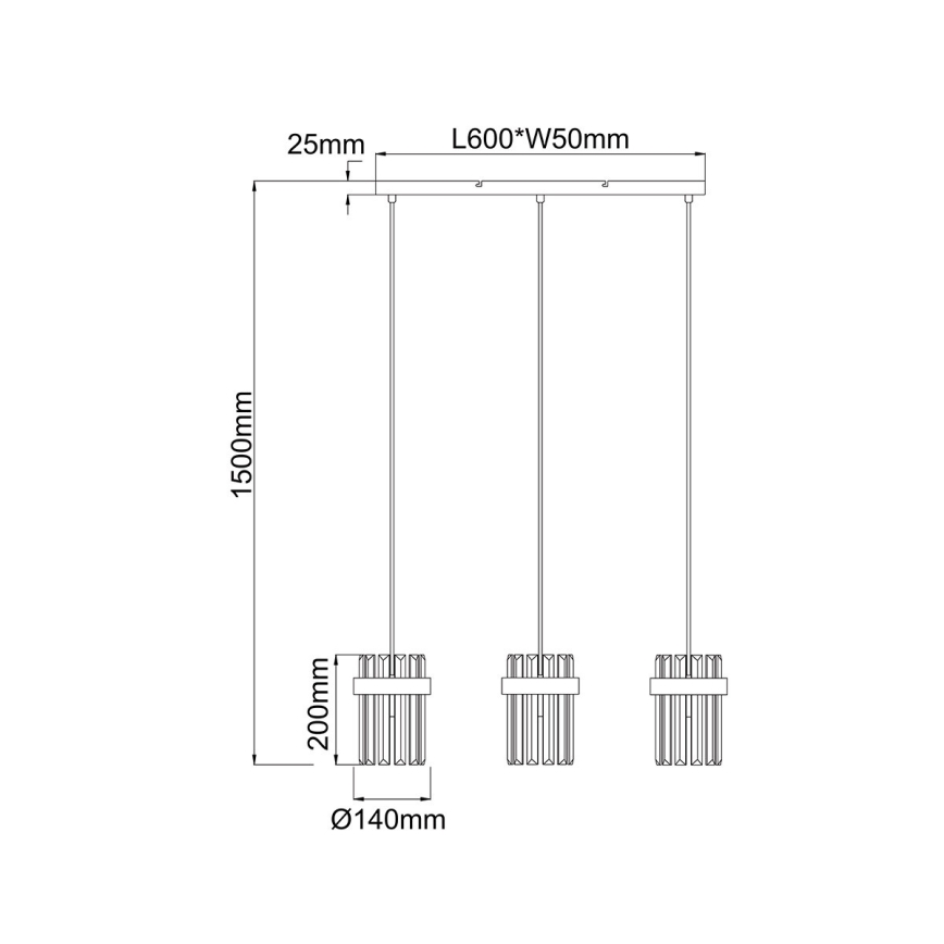 Pendel VETRO på kabel 3xE14/10W/230V guldfarvet