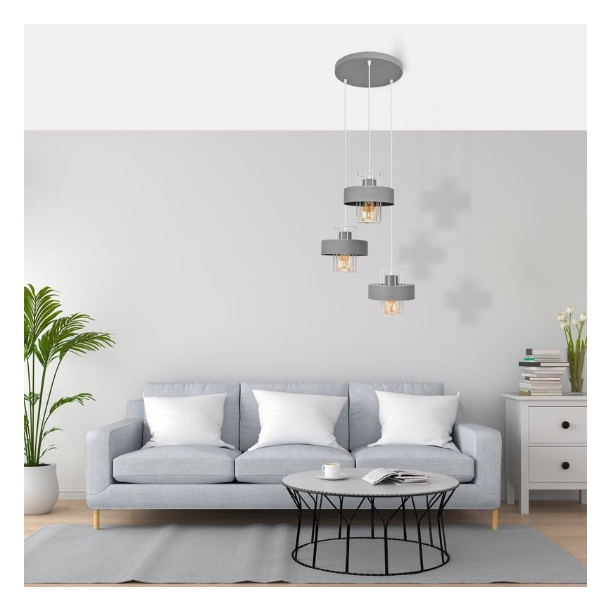 Pendel VOLTA 3xE27/15W/230V diameter 42 cm grå
