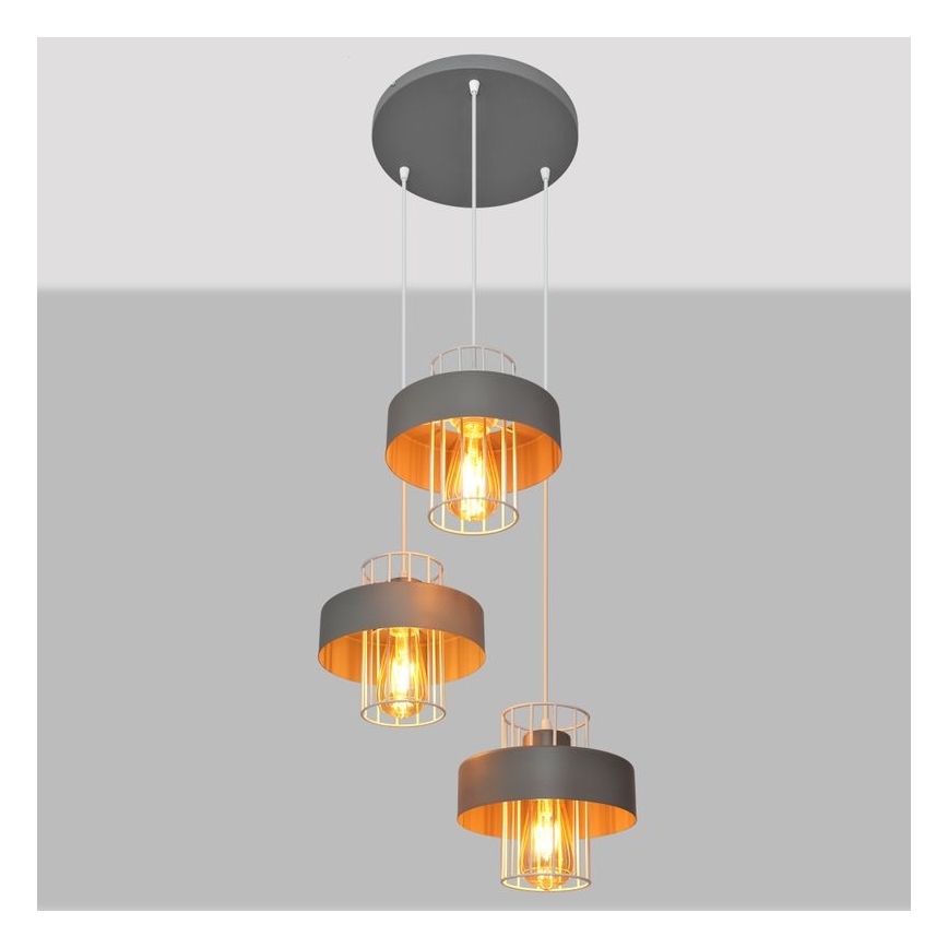 Pendel VOLTA 3xE27/15W/230V diameter 42 cm grå