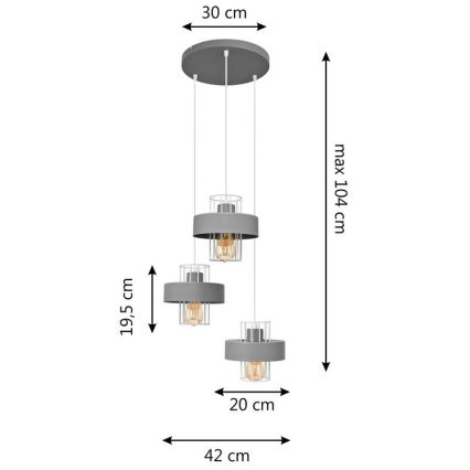 Pendel VOLTA 3xE27/15W/230V diameter 42 cm grå