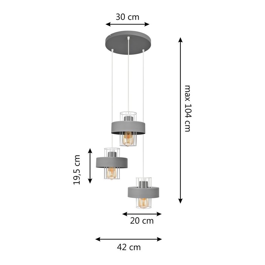 Pendel VOLTA 3xE27/15W/230V diameter 42 cm grå