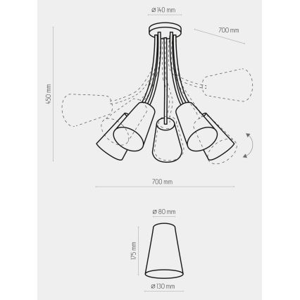 Pendel WIRE 5xE27/15W/230V hvid/sølvfarvet