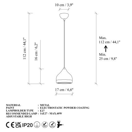 Pendel YILDO 1xE27/40W/230V hvid/guldfarvet