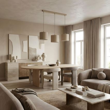 Pendellampe ARDEN på ledning 3xE27/15W/230V, beige