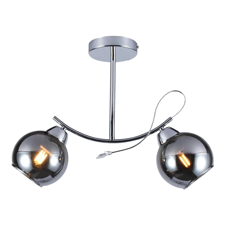 Pendellampe CONNOR 2xE27/15W/230V skinnende krom/grå