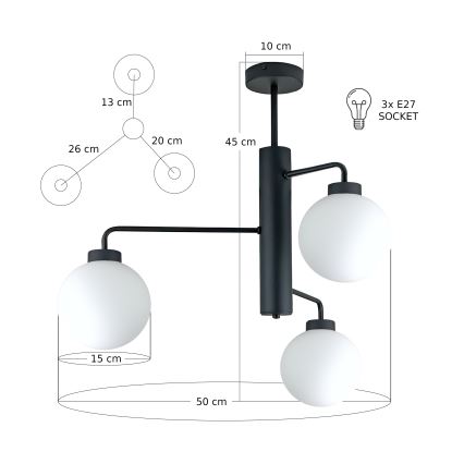 Pendellampe FLEX 3xE27/60W/230V sort/hvid