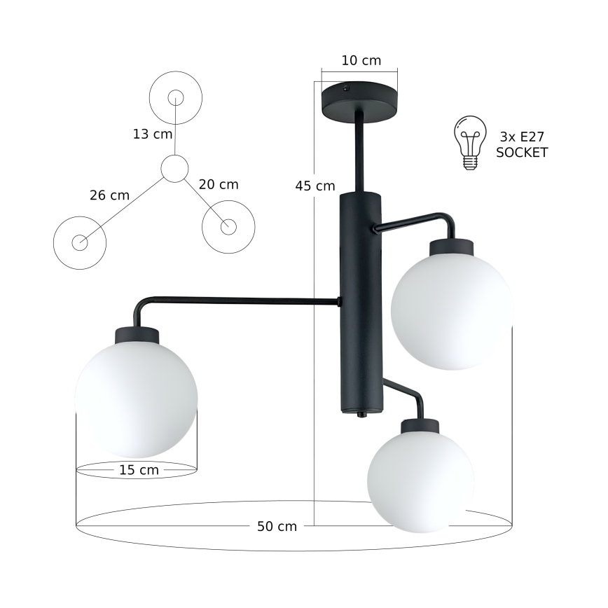 Pendellampe FLEX 3xE27/60W/230V sort/hvid