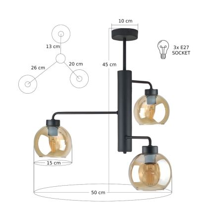 Pendellampe FLEX 3xE27/60W/230V sort/røget beige