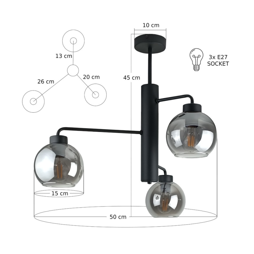 Pendellampe FLEX 3xE27/60W/230V sort/røget sort