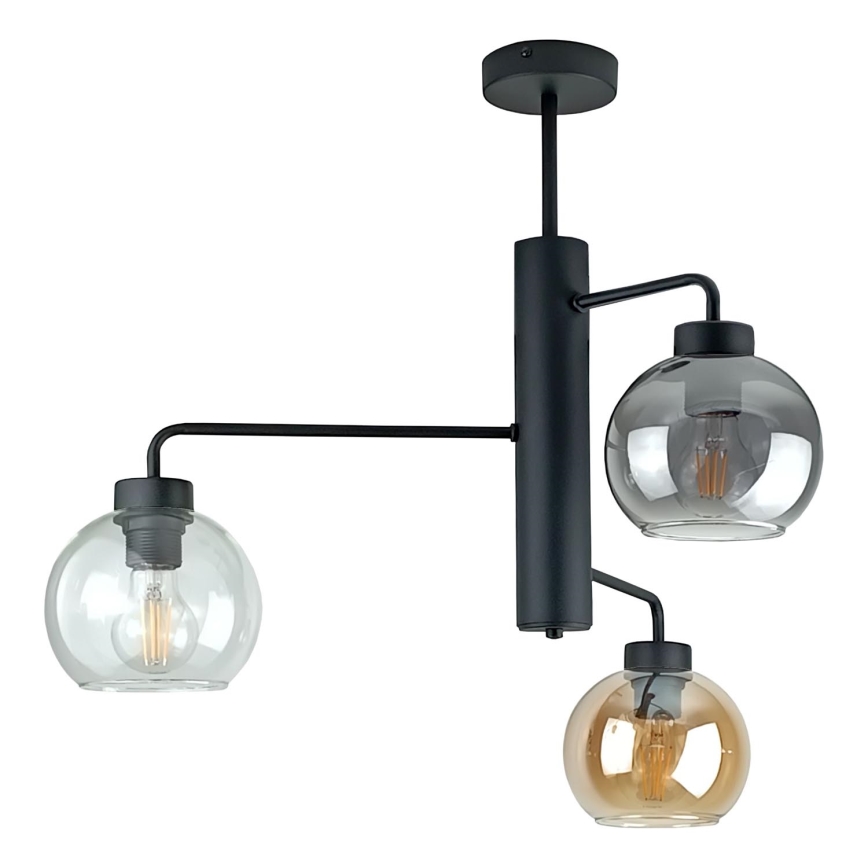 Pendellampe FLEX 3xE27/60W/230V sort/røget sort/røget beige/transparent