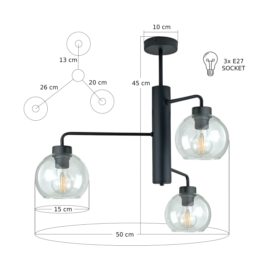 Pendellampe FLEX 3xE27/60W/230V sort/transparent